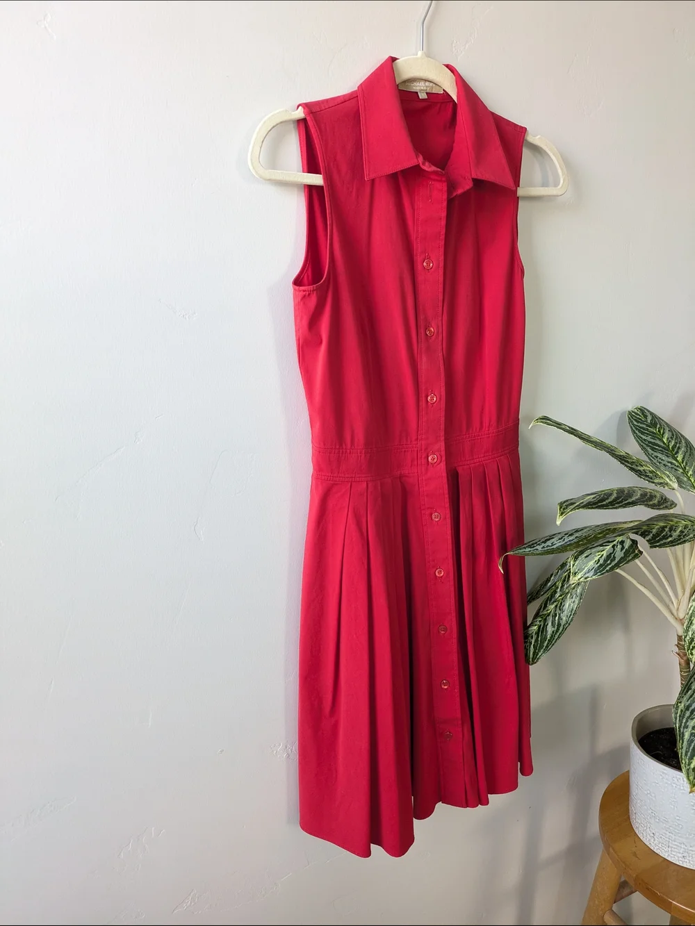 Michael Kors Sleeveless Button-Front Red Shirt Dress